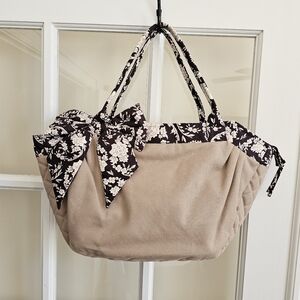 NaRaYa Quilted Handbag Boho Tote Bag Bow Floral Hobo Purse Tan Brown Khaki